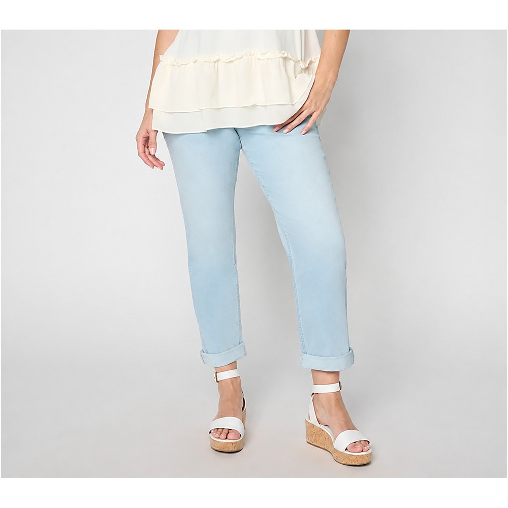 LOGO Lori Goldstein Womens 10 Boyfriend Jeans Light Wash Raw Hem Patch Pockets